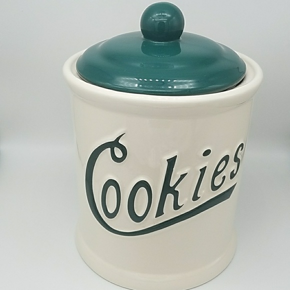 Vintage Other - Ceramic White And Green Cookie Jar Cookies